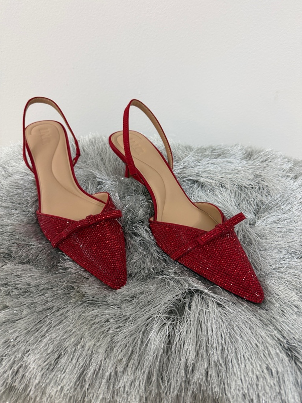 INC International Concepts Red Beaded Pointed Slingback Flats